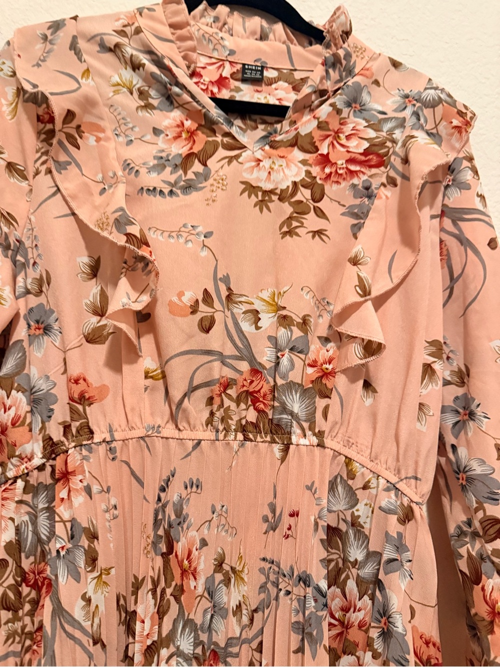 Ladies maxi' Floral Ruffle Dress - Pink